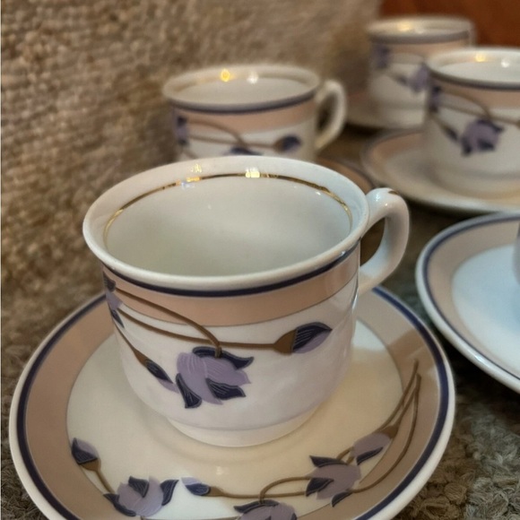 Fena Porzellan Elegant Purple & White Flowers Espresso Cup Set/6 - Picture 2 of 12